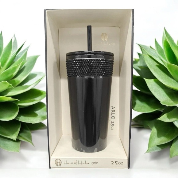 New!House of Harlow 1960 Black Tumbler with Straw - Picture 1 of 2